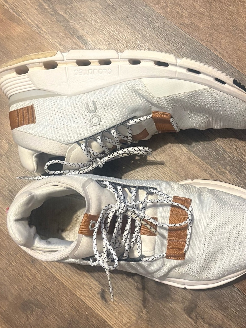 On Running White Athletic Sneakers with Brown Accents